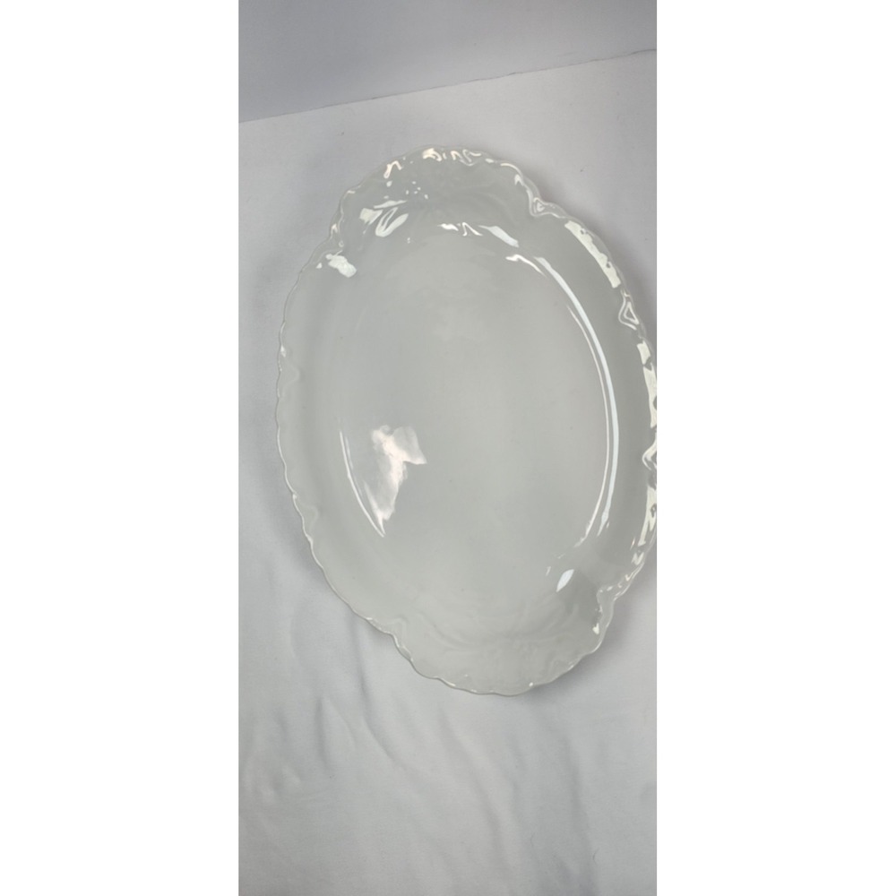 Habsburg Austria White Porcelain Oval Serving Platter Scalloped Edge 13" Chipped